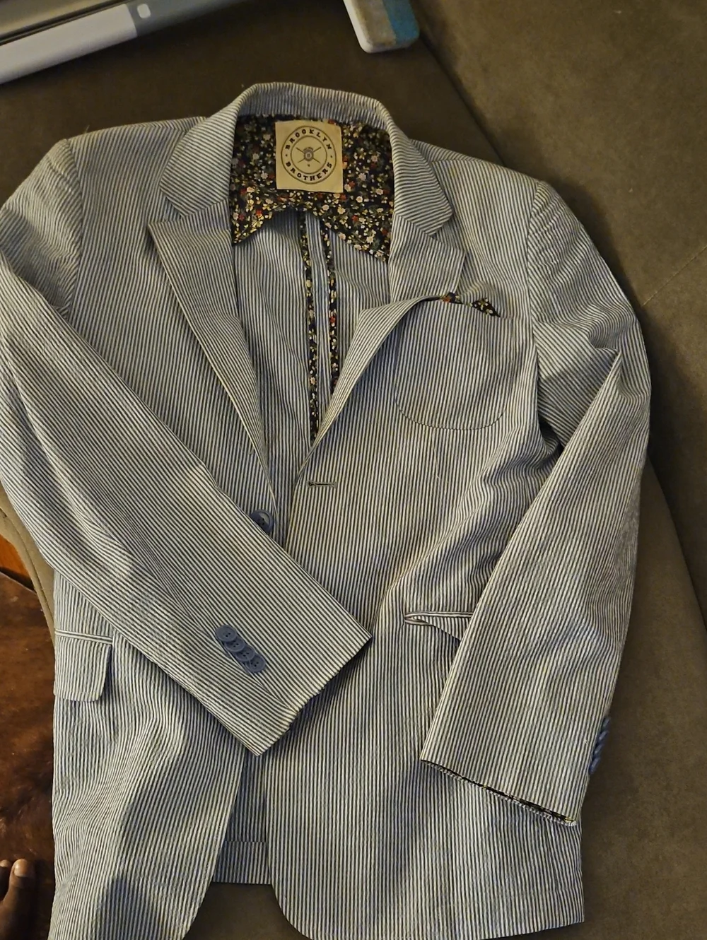 Boys Seersucker Blue Pinstripe Blazer - Lightweight Tailored Jacket